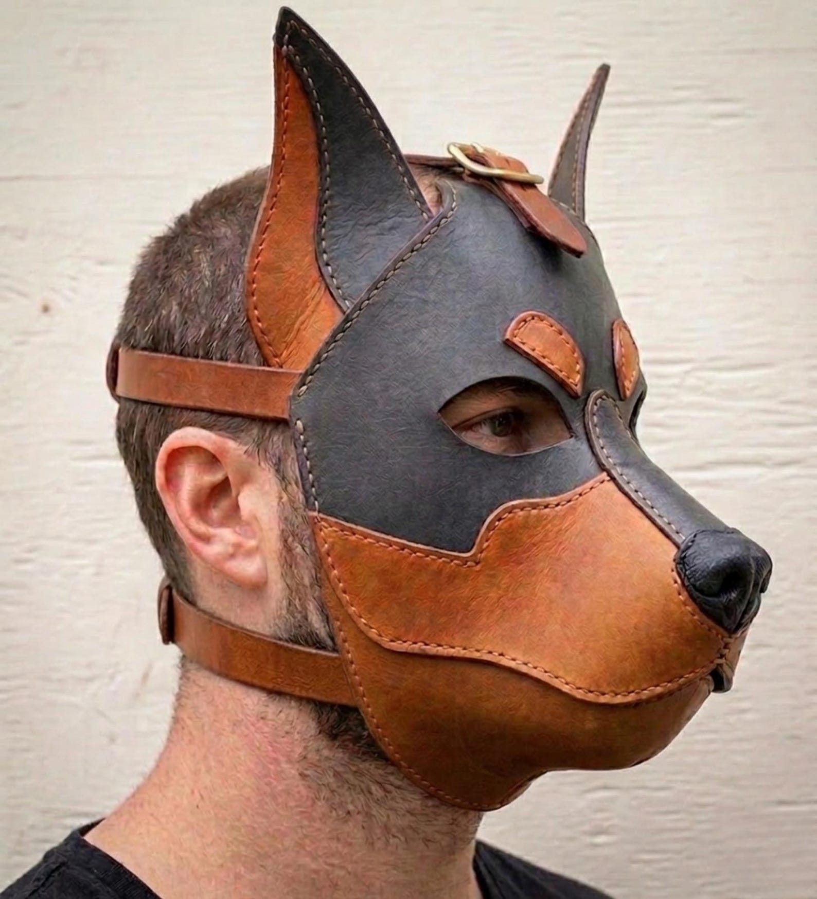 Leather Doberman Mask – Handmade Animal Head Mask, Custom Colors Available