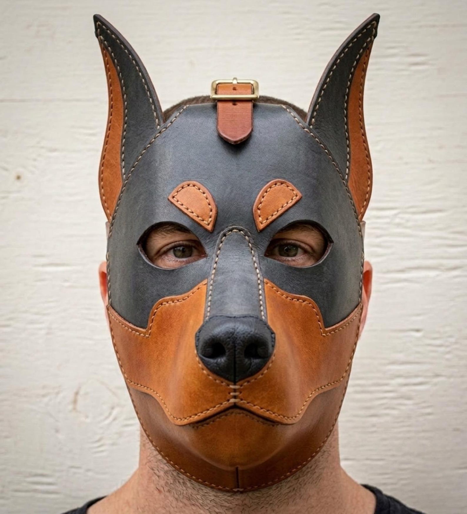 Leather Doberman Mask – Handmade Animal Head Mask, Custom Colors Available